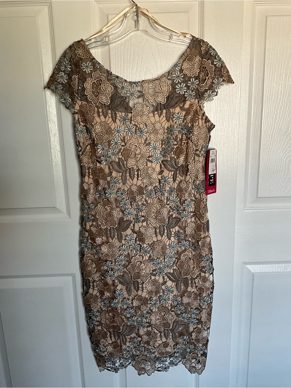 Xscape Beige and Taupe Floral Lace Midi Dress